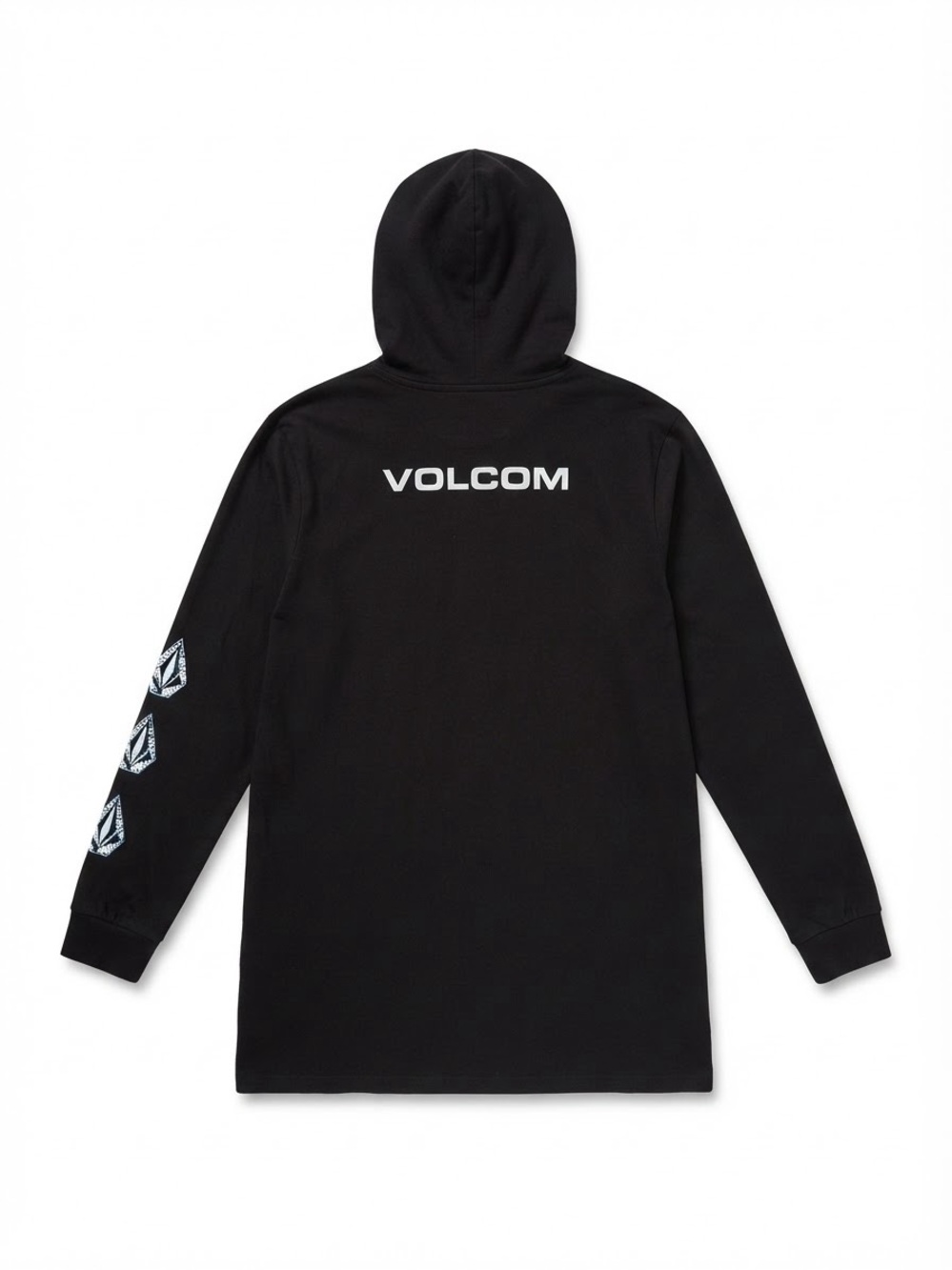 Volcom Black Hooded Long Sleeve Shirt with Light Blue Logo Accents
